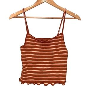 NEW BDG Urban Outfitters Medium Striped Tank Top Crop Top Ruffle Lettuce Hem 90s